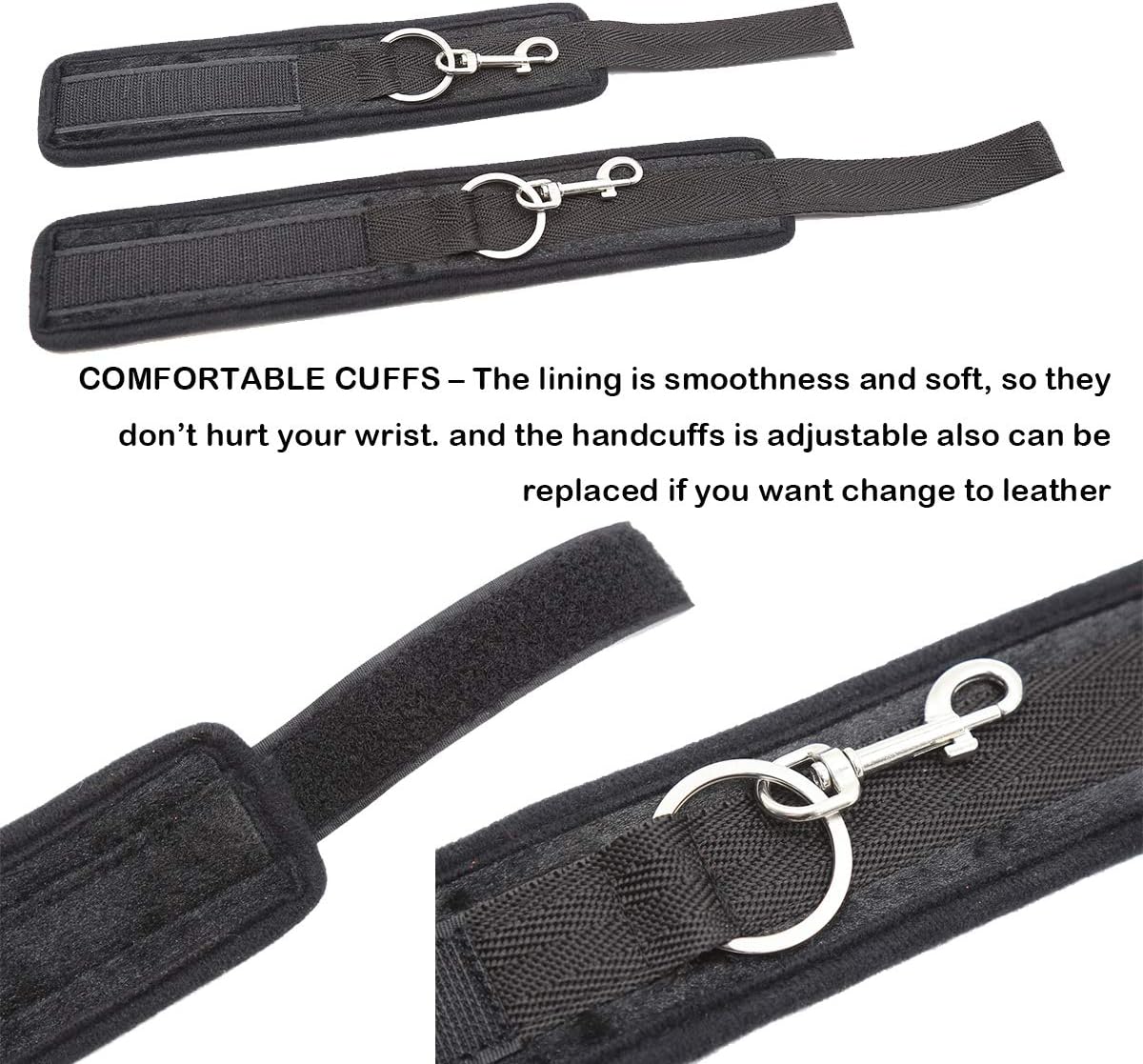 Straps da letto o da parete con 5 ganci per cavigliere o polsiere - Nero Lunghezza regolabile fino ad un massimo di 580 cm