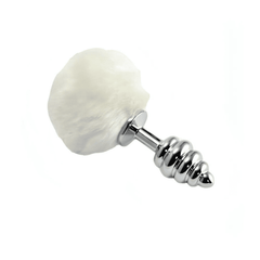 Plug Anale Spiral Argento 6cm con Pon Pon Bianco