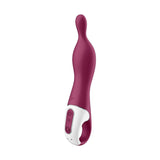 Vibratore Satisfyer A-Mazing 1 a forma di goccia bordeaux con base bianca e pulsanti