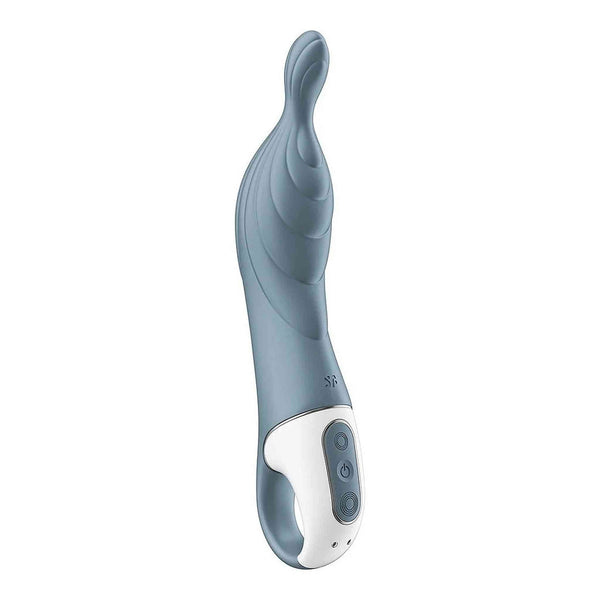 Vibratore punto A grigio chiaro con pulsanti controllo e logo SP sul corpo