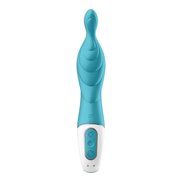 Vibratore punto A turchese con pulsanti velocità e logo SP visibile frontalmente