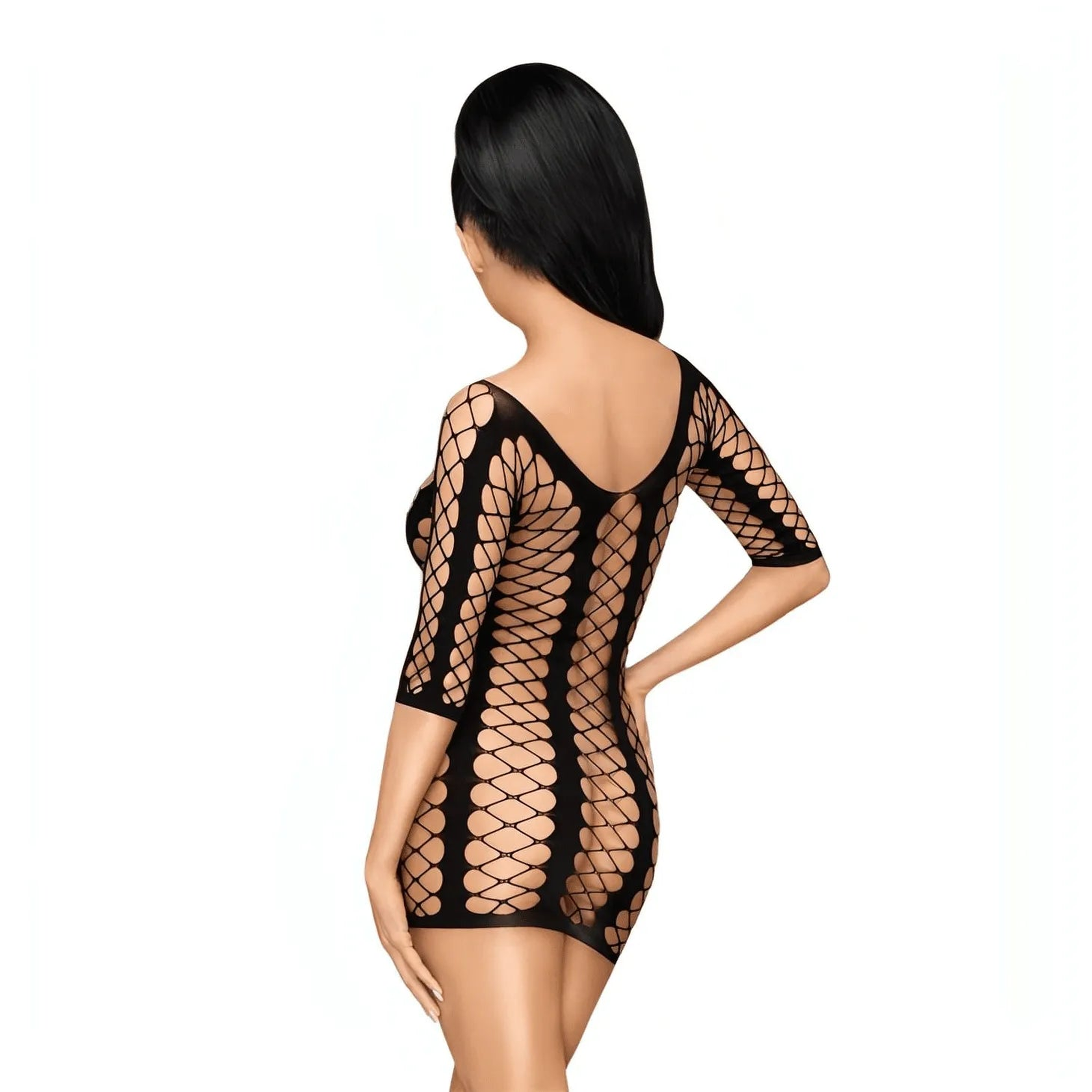 Abitino Sexy a Rete Extra Large e Bande Nere Opache Verticali - Taglia Unica S/L