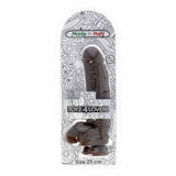 Dildo nero 25 cm in confezione plastica con etichette Made in Italy e Size 25 cm