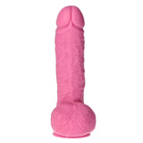 Dildo rosa silicone 25 cm vista frontale con testa doppio globo e base piatta