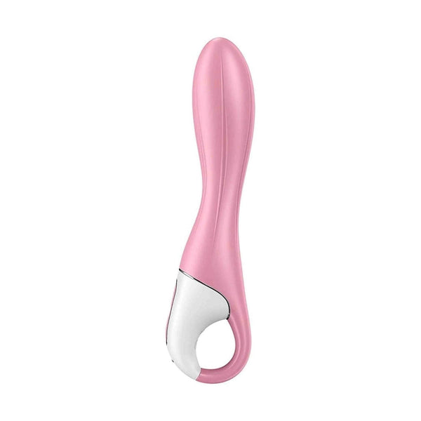 Vibratore Satisfyer Air Pump 2 rosa chiaro vista laterale con anello presa e bordo metallico