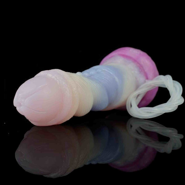 Dildo Alien I silicone orizzontale gradiente rosa bianco blu