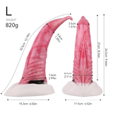 Dildo silicone rosa taglia L con base bianca e punta curva