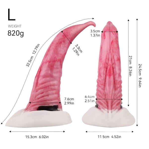 Dildo silicone rosa taglia L con base bianca e punta curva