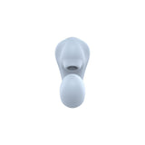 Vibratore azzurro chiaro in silicone opaco con apertura centrale circolare e sfera rotonda