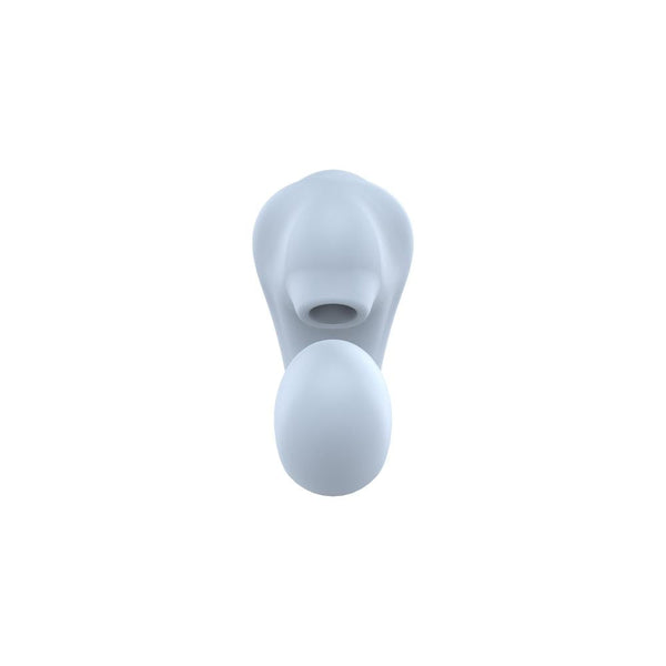 Vibratore azzurro chiaro in silicone opaco con apertura centrale circolare e sfera rotonda