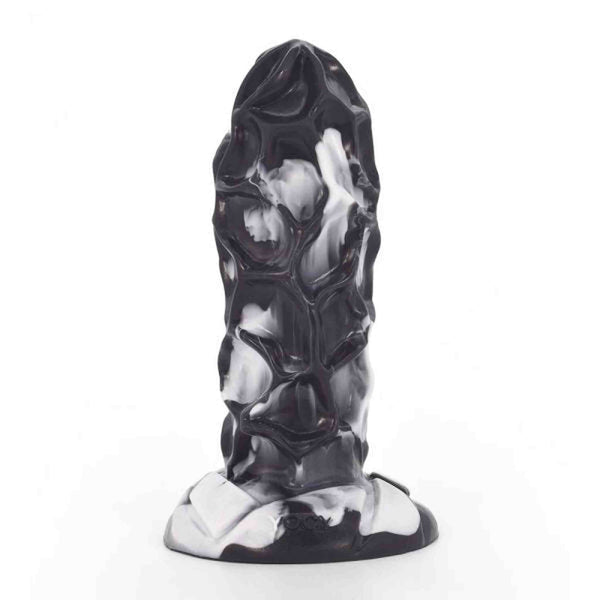 Dildo YOCY nero opaco e bianco effetto marmorizzato superficie irregolare