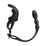 Accessorio sessuale nero in silicone coniglietto e tubo anale ondulato