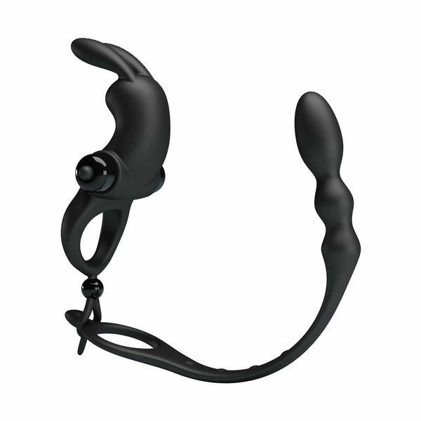 Accessorio sessuale nero in silicone coniglietto e tubo anale ondulato