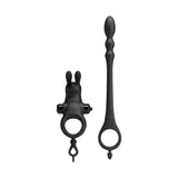 Anello vibrante coniglietto nero e stimolatore anale flessibile in silicone