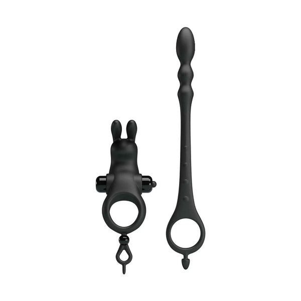 Anello vibrante coniglietto nero e stimolatore anale flessibile in silicone