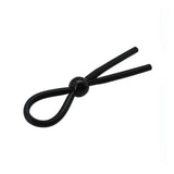 Cockring nero in silicone lucido con design a due bracci rigidi e sfera opaca