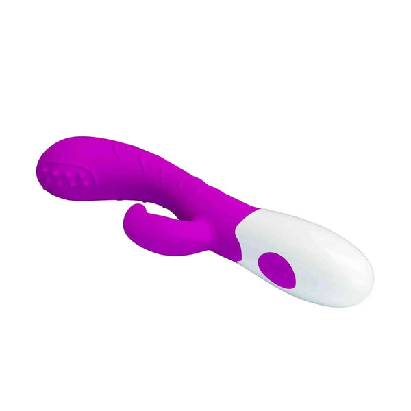 Vibratore rabbit viola opaco con pulsante ovale bianco