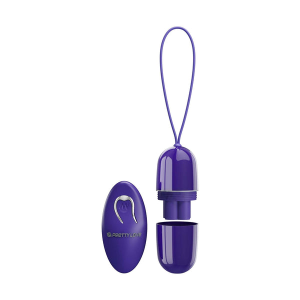 Ovulo vibrante wireless viola acceso smontato con connettori interni e telecomando