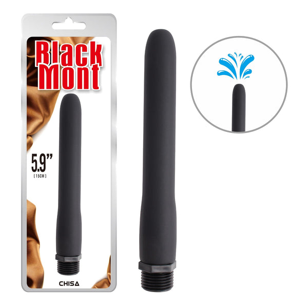Attacco ad ugello doccia nero in silicone con packaging e dettaglio getto d'acqua