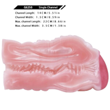 Canale singolo interno Banshee masturbatore silicone rosa con etichetta misure tecniche