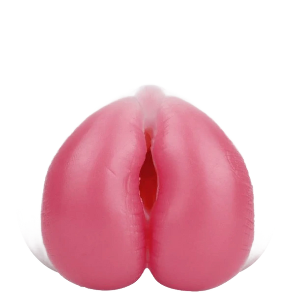 Dettaglio ravvicinato fessura centrale e lobi rotondi Banshee toy in silicone rosa