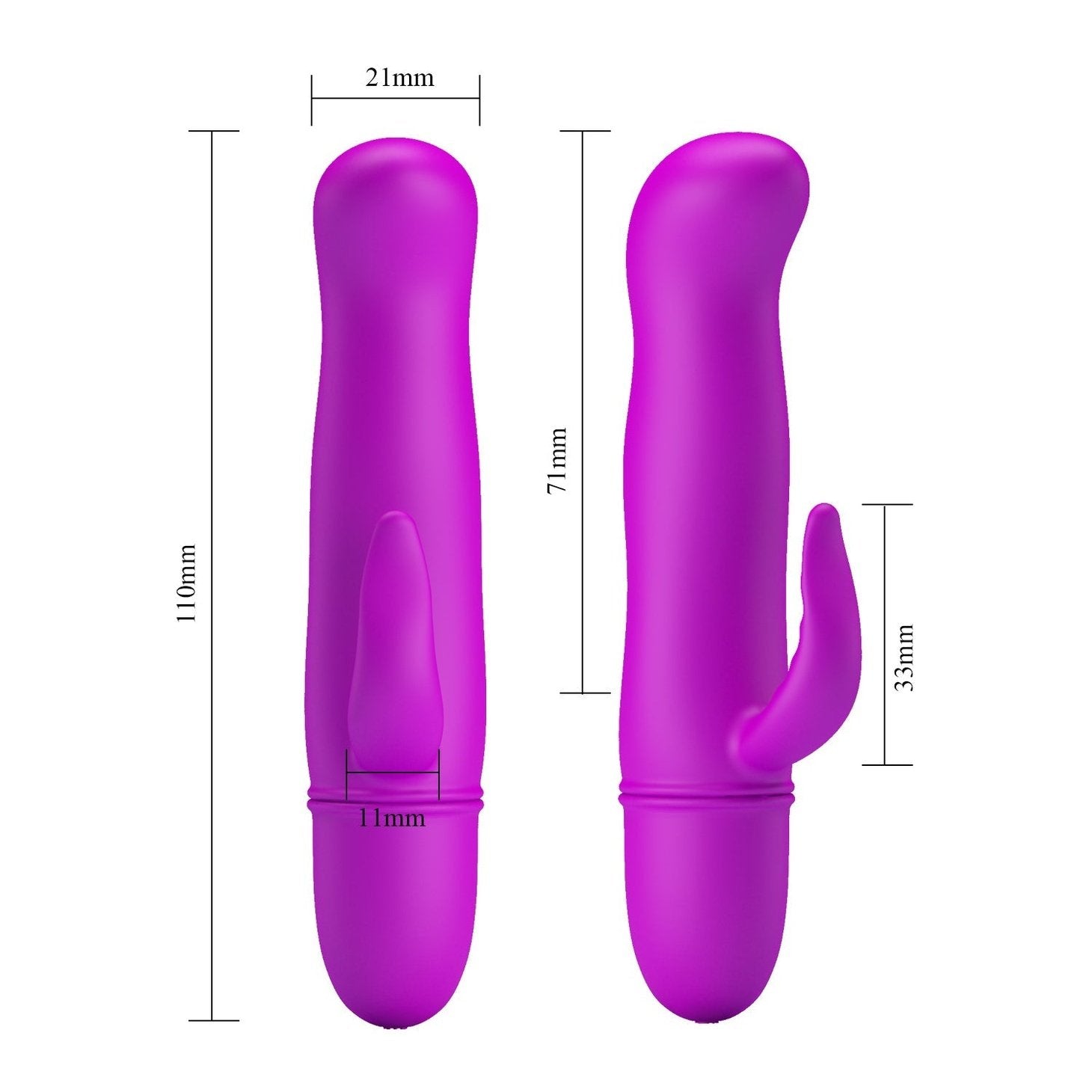 Mini Vibratore Rabbit totalmente in silicone - 10 modalità di vibrazione, Viola