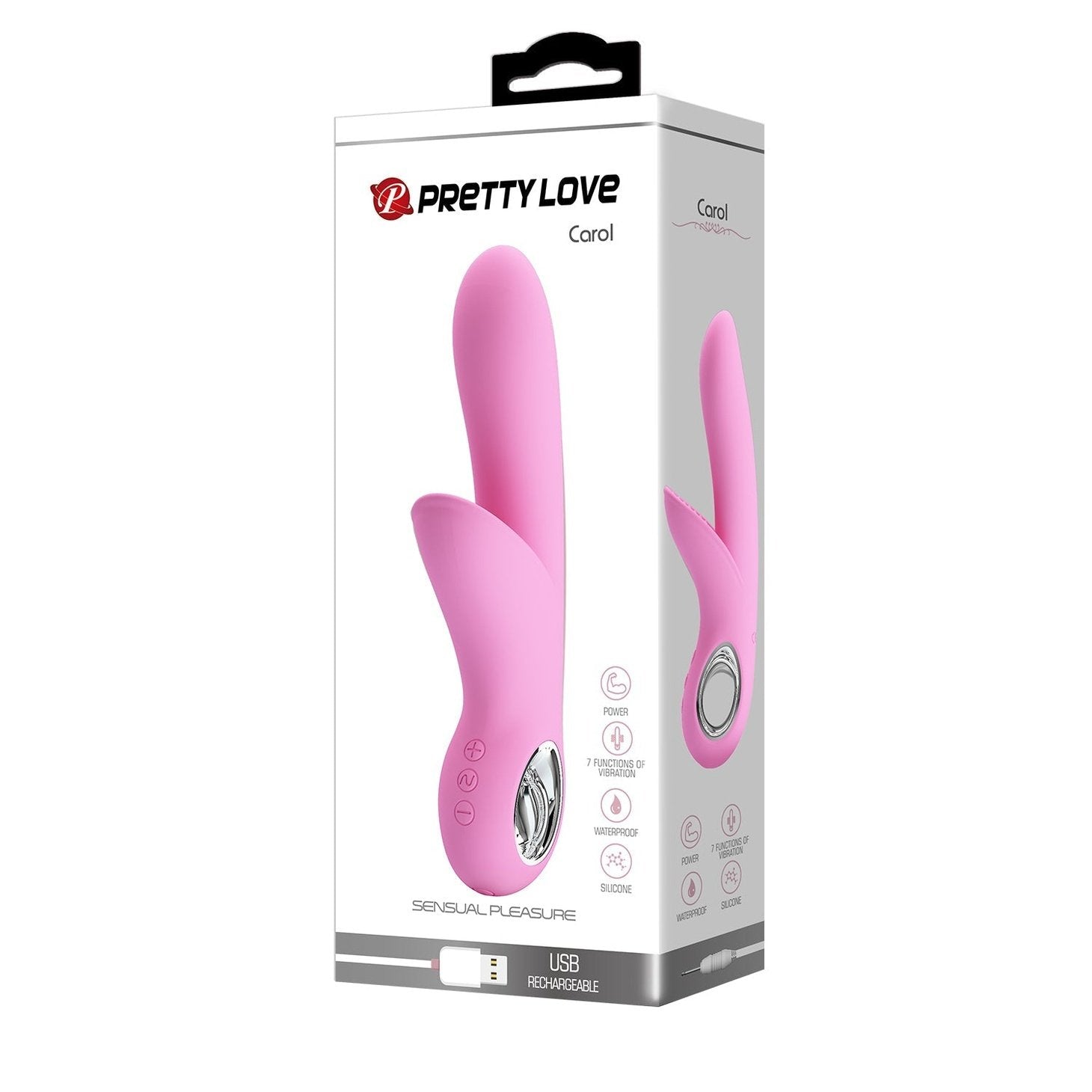 Vibratore Rabbit con stimolatore vaginale e anello per il mantenimento in metallo - 7 modalità di vibrazione, Ricaricabile