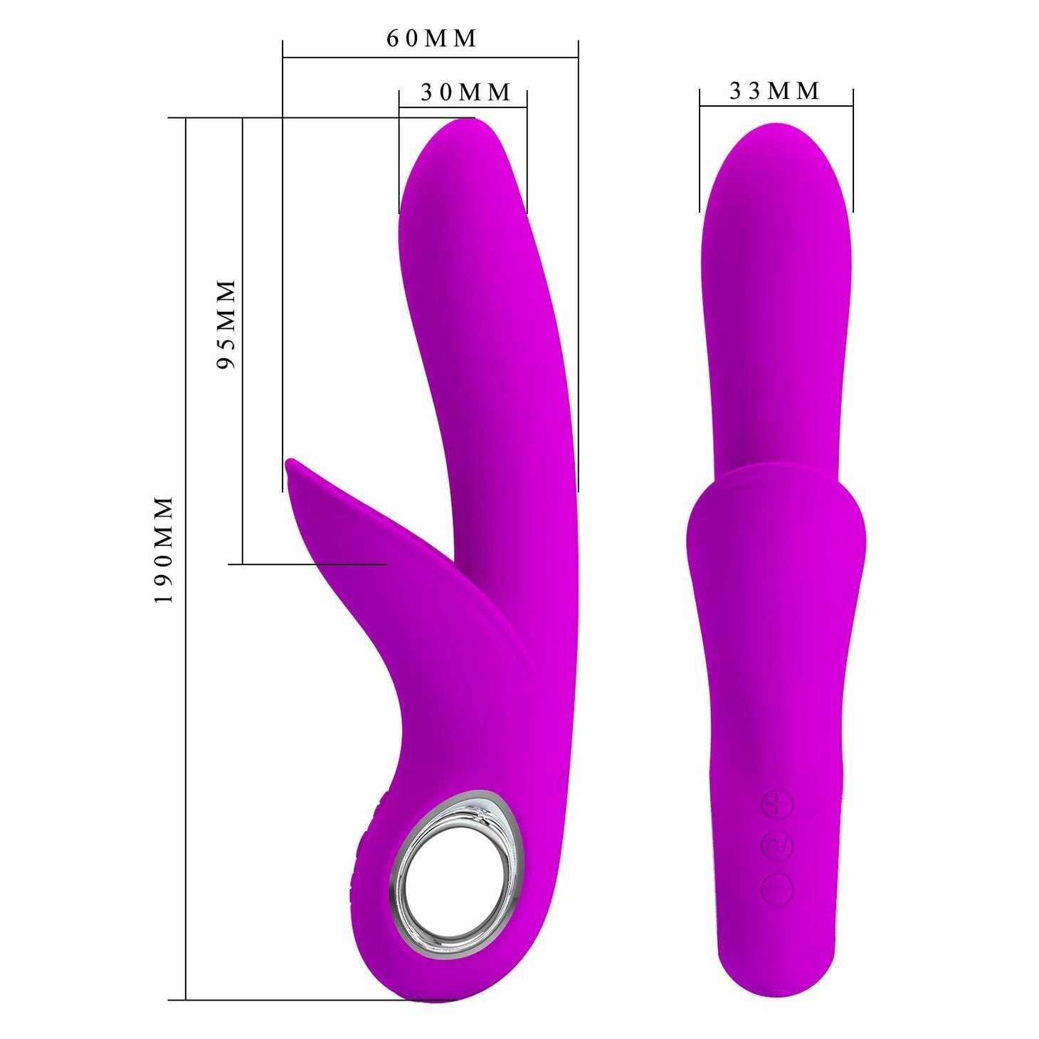 Vibratore Rabbit con stimolatore vaginale e anello per il mantenimento in metallo - 7 modalità di vibrazione, Ricaricabile