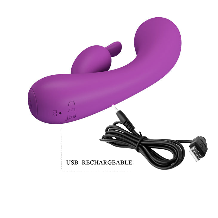 Vibratore Rabbit Extra Soft Silicone - 12 modalità di vibrazione, Ricaricabile, Viola