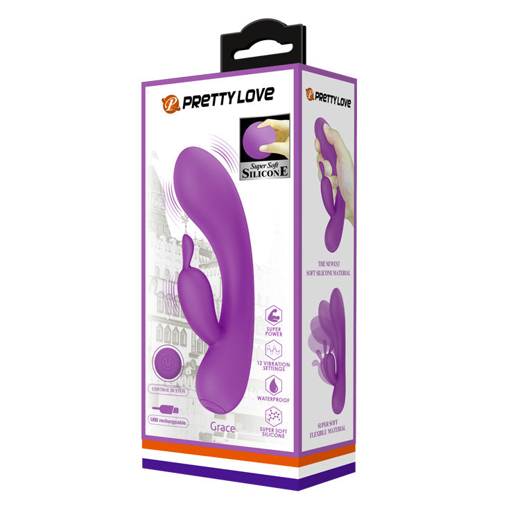 Vibratore Rabbit Extra Soft Silicone - 12 modalità di vibrazione, Ricaricabile, Viola