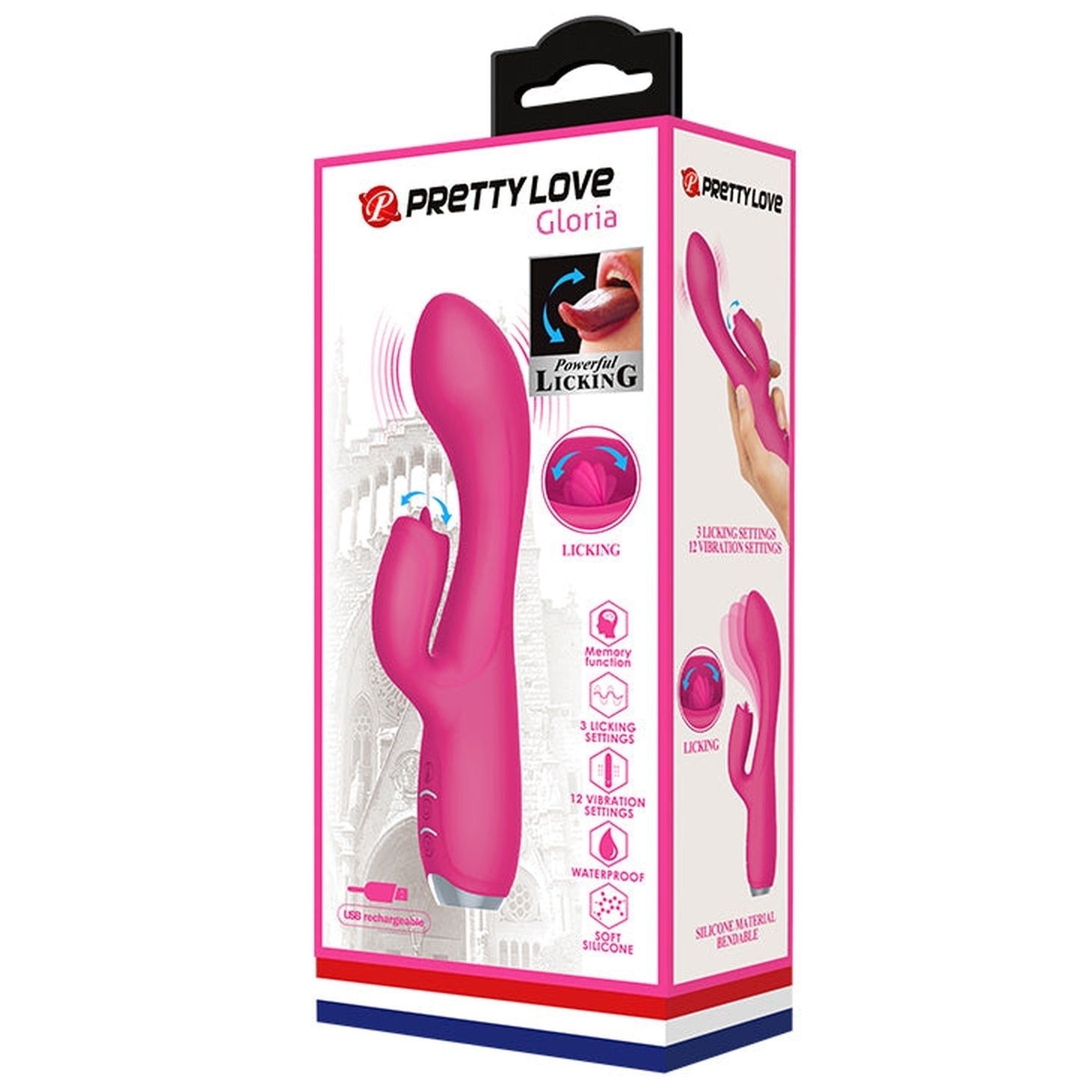 Vibratore Rabbit con lecca clitoride - 12 modalità di vibrazione e 3 di suzione - Silicone Medicale, Ricaricabile, Viola