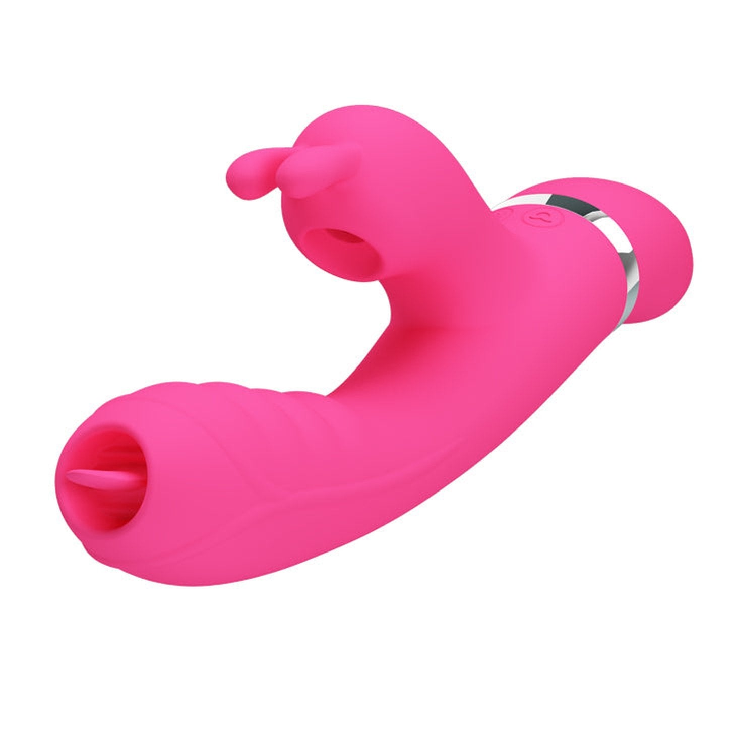 Vibratore Rabbit con funzione Licking e Succhia Clitoride - Silicone Medicale, Fucsia