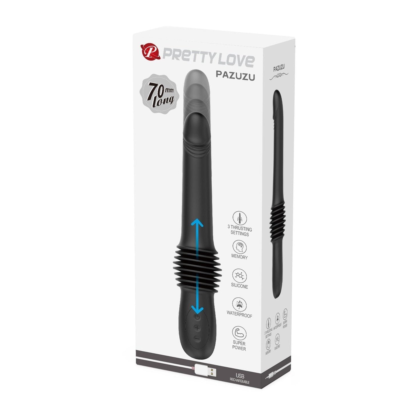 Pazuzu Vibratore Up & Down espandibile di 7 cm con 3 diverse intensità - Nero, Silicone, Ricaricabile