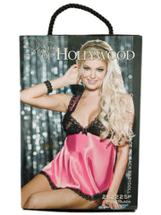 Babydoll Rosa Satinato con Finiture in Pizzo Nere