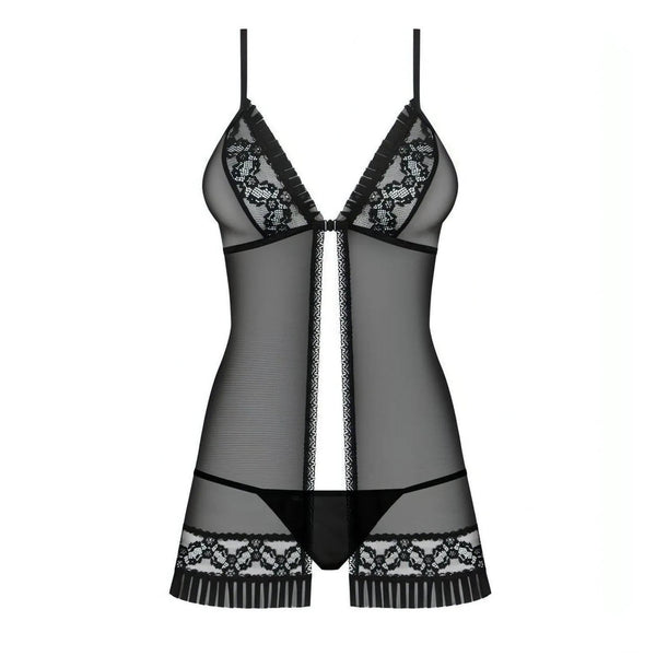 Babydoll Sexy Nero in Tulle Trasparente con Perizoma