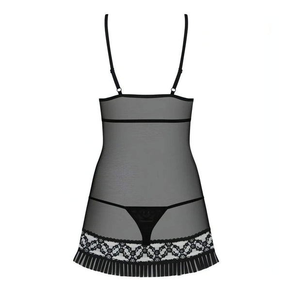 Babydoll Sexy Nero in Tulle Trasparente con Perizoma