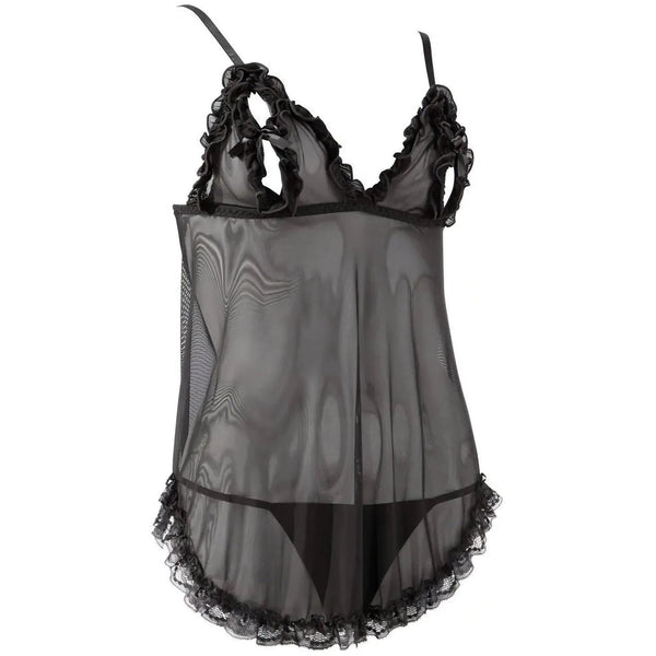 Babydoll nero con apri/chiudi capezzoli