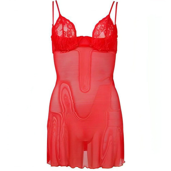 Babydoll rosso pizzo decorativo orlo ondulato dettaglio