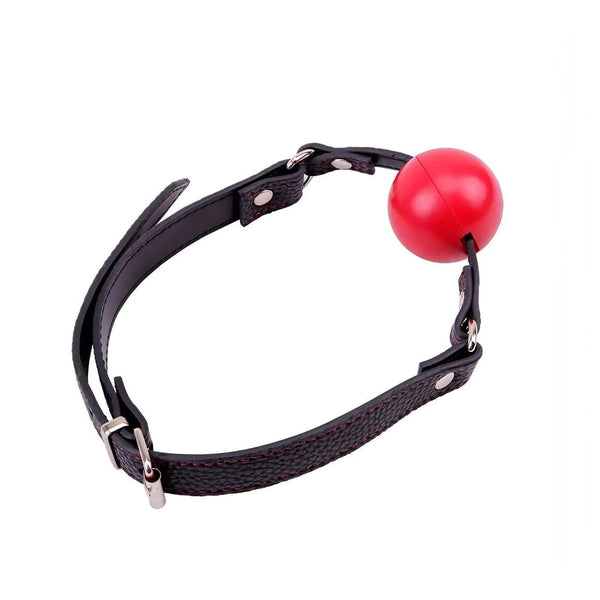 Ball gag rossa con cinturino in similpelle regolabile e cuciture rosse