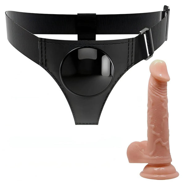 Harness Strapon Nero Y e Dildo Carne Anatomico Vista Separata