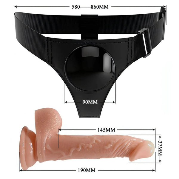 Set Strapon Principianti Harness Nero e Dildo Carne con Misure