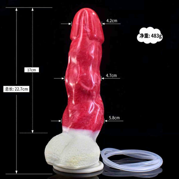 Dimensioni Bloodthirsty Wolf Cater 22.7 cm in silicone rosso con etichetta peso netto