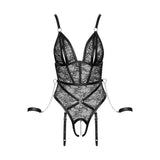 Body lingerie nero scollo V profondo con cinghie incrociate