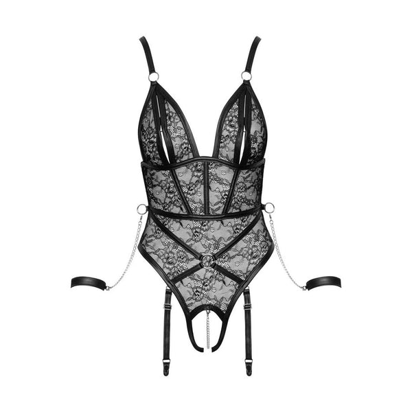 Body lingerie nero scollo V profondo con cinghie incrociate