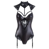 Body Sexy Nero in Wetlook con Dettagli in Pizzo