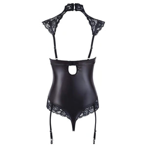 Body Sexy Nero in Wetlook con Dettagli in Pizzo