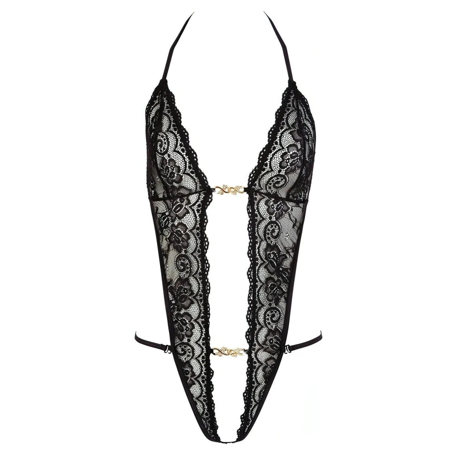 Body a stringhe in pizzo con trama floreale - Taglia S/M