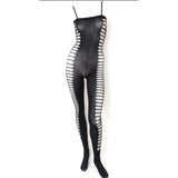 Bodystocking nera opaca vista frontale con dettagli a tagli ovali laterali