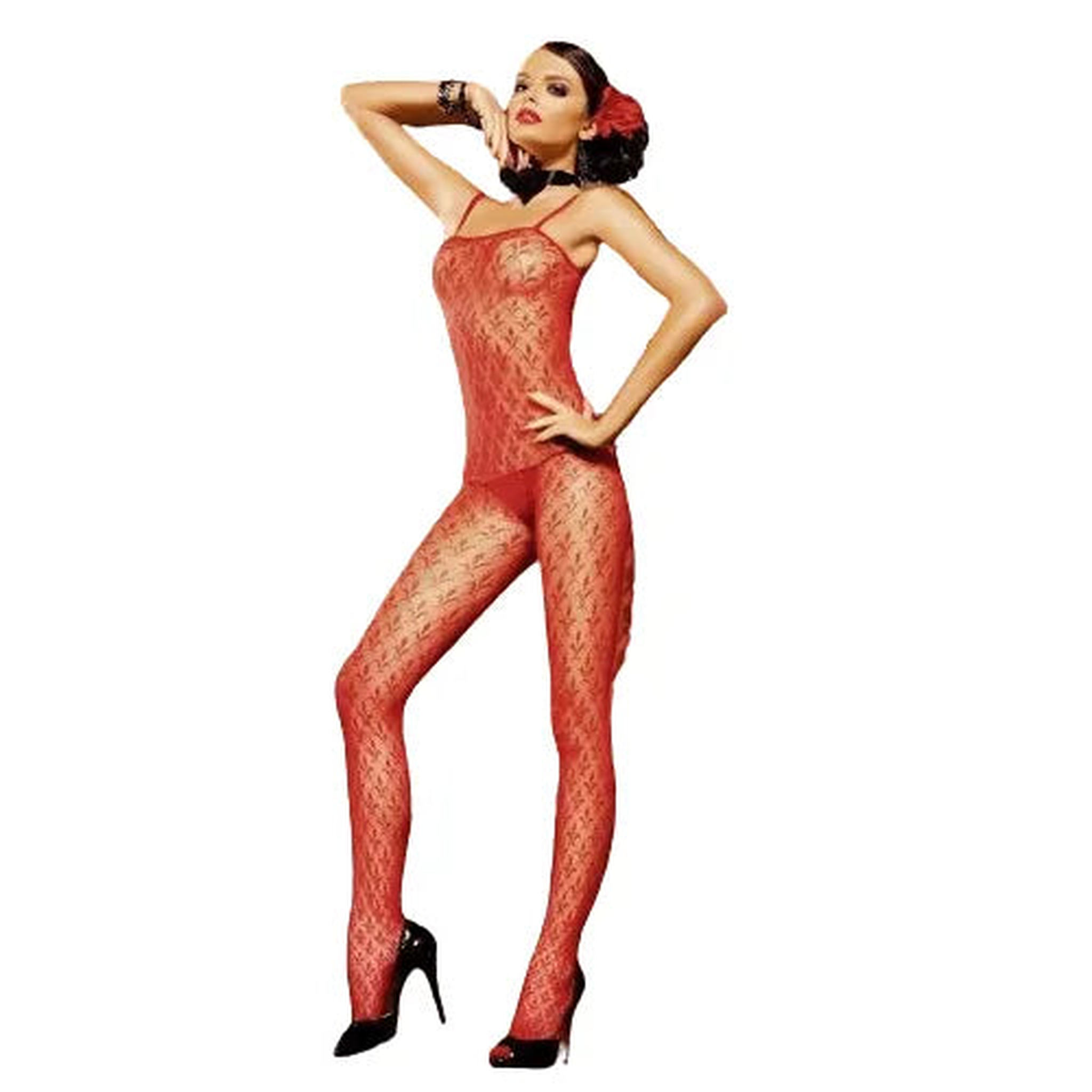 Bodystocking rosso ricamato