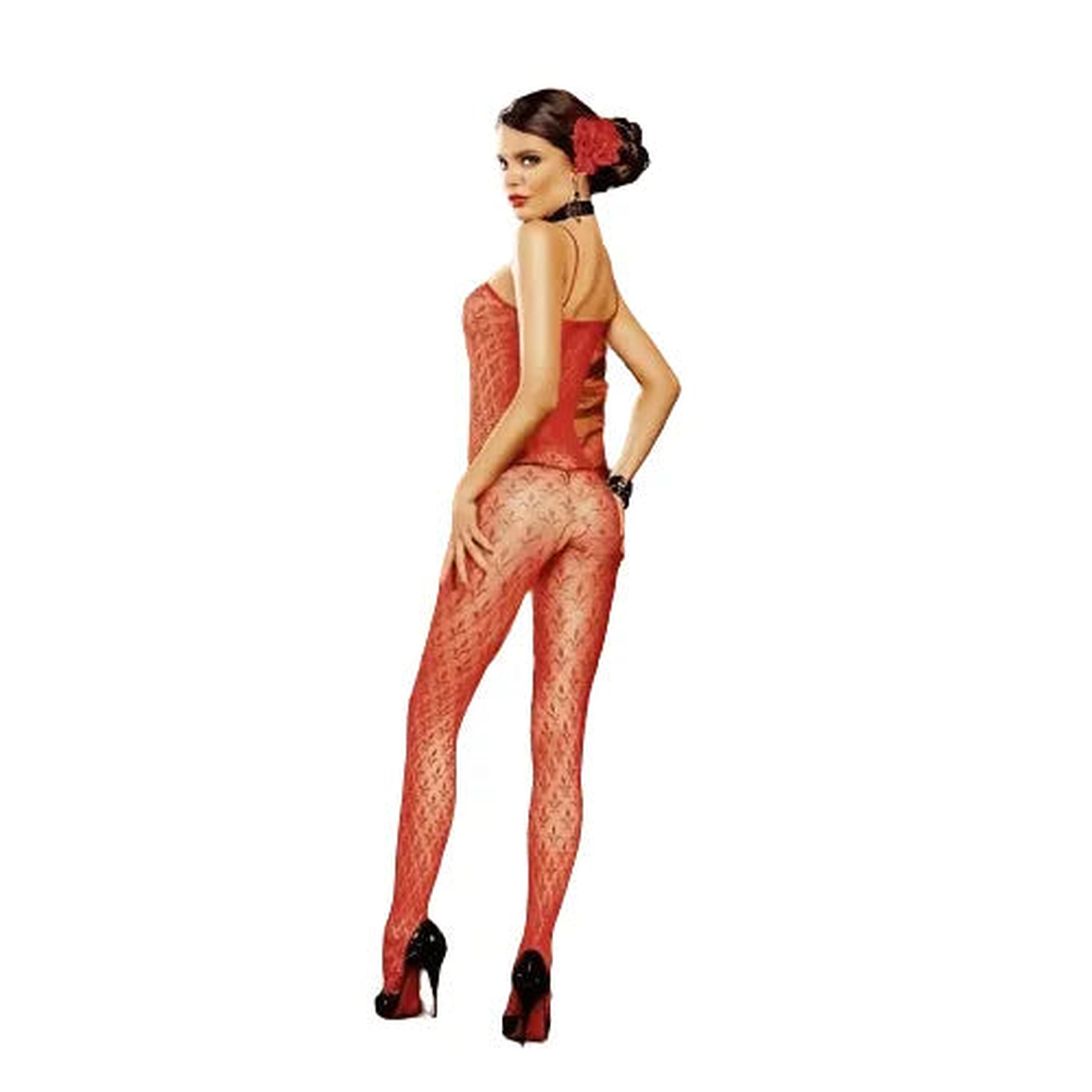 Bodystocking rosso ricamato